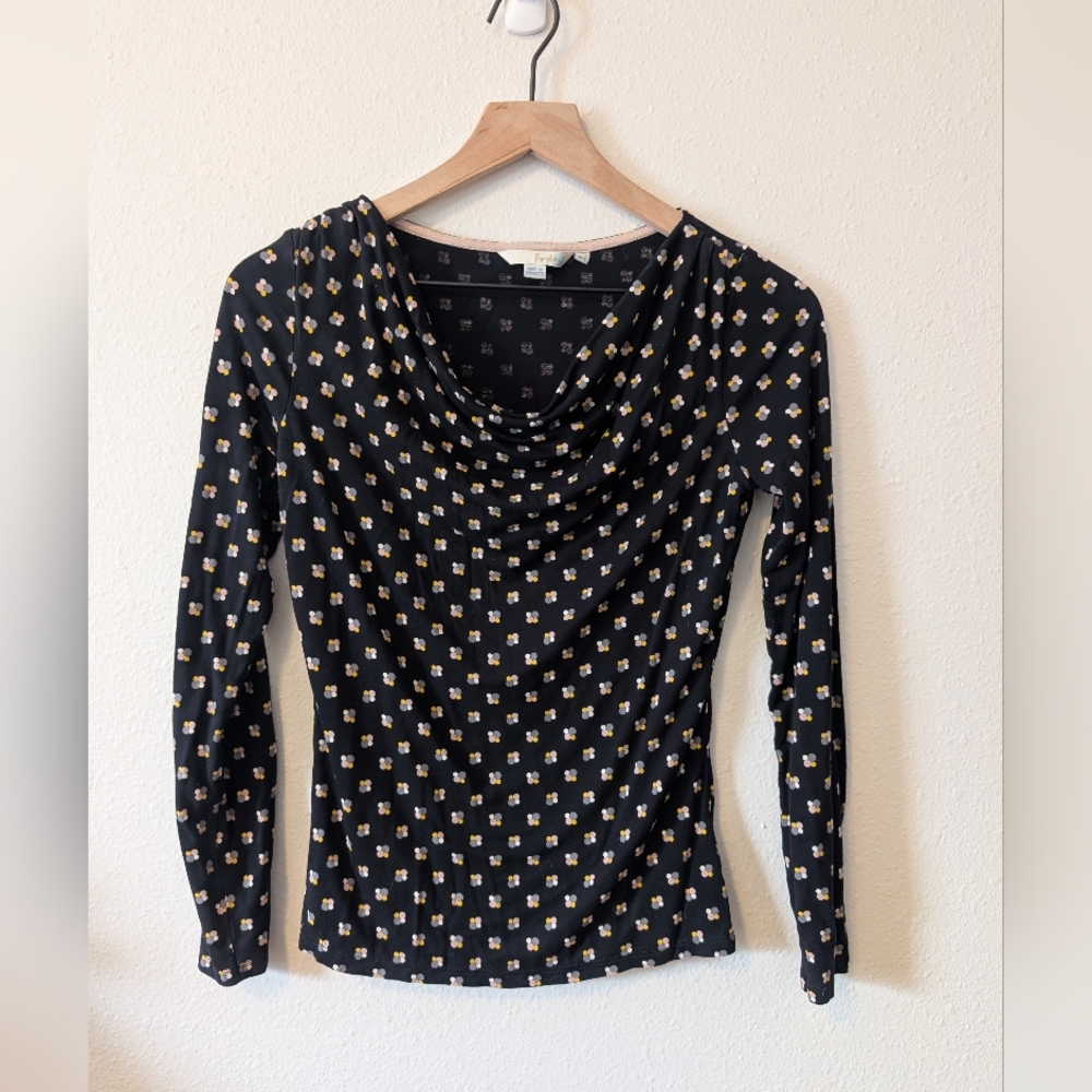 Boden Black and Yellow Patterned Long Sleeve Top